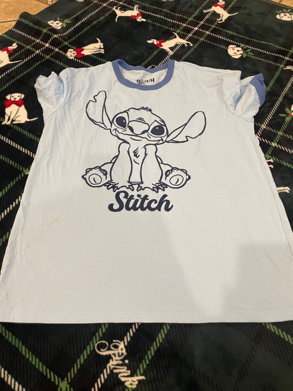 Disney Light Blue Stitch Graphic Tee with Blue Trim